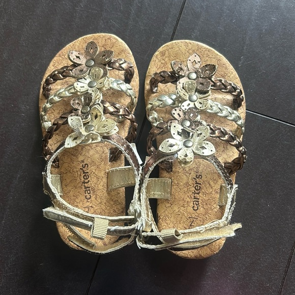 Cat & Jack silver flats size 7 & Carter's metallic floral rope sandals size 7 - Picture 2 of 5